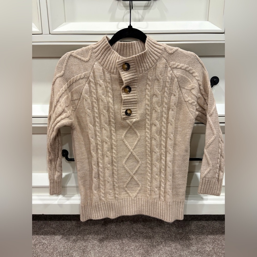 Tan Cable Knit Sweater with Button Detail